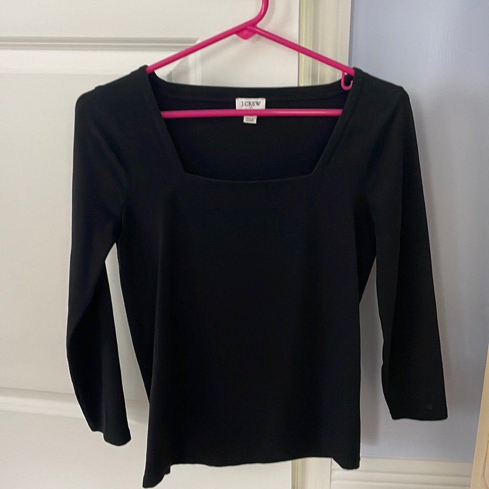 J CREW SQUARE NECK BLACK TOP XS
